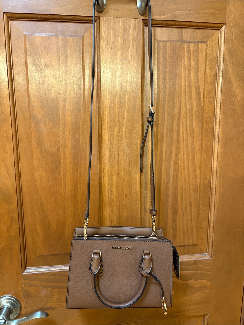 Michael Kors Brown Saffiano Leather Crossbody Bag with Top Handles